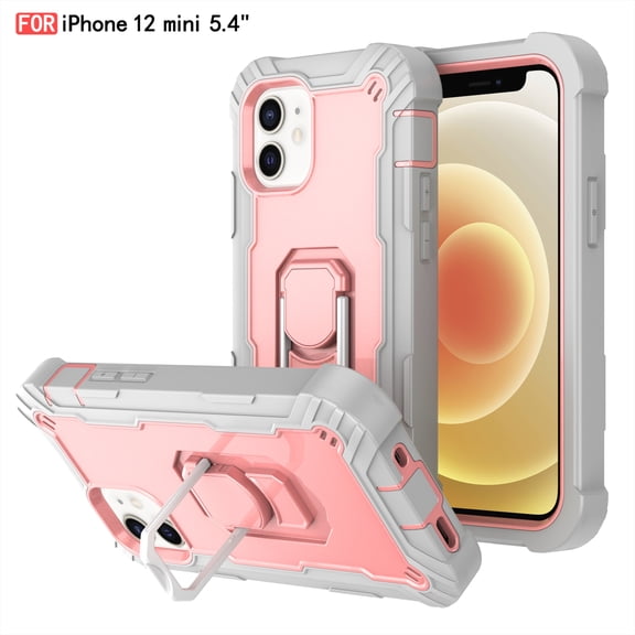 iPhone 12 Mini Case - Heavy Duty Hybrid Rugged Dual Layer Protective Shockproof Kickstand Cover with Ring Holder for Apple iPhone 12 Mini 5.4", G