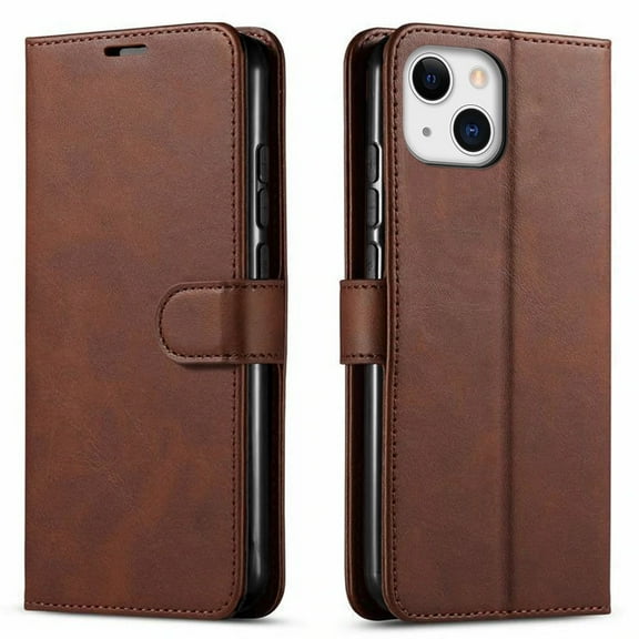 iPhone 12 Mini Case, Included [Tempered Glass Screen Protector], Starshop Premium Leather Wallet Pocket Credit Card Slots-Brown