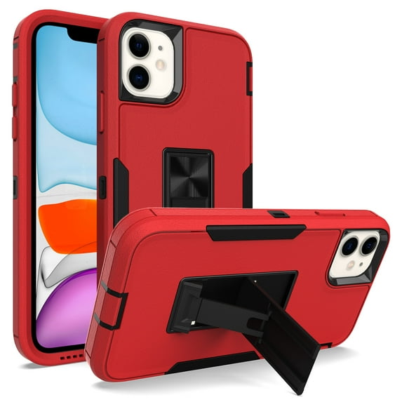 for iPhone 12 Mini Case: Military Grade Protection Shockproof Phone Cover Build-in Hidden Kickstand & Rugged TPU Shell | Matte Durable Drop Proof Heavy Duty Case,Red+Black