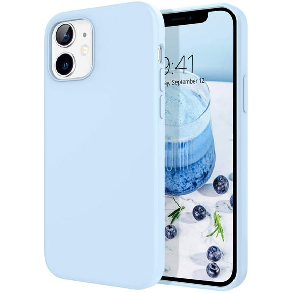 iPhone 12 Mini Case, Phone Case iPhone 12 Mini Liquid Silicone Soft Gel Rubber Microfiber Lining Cushion Cover Protective- Light Blue