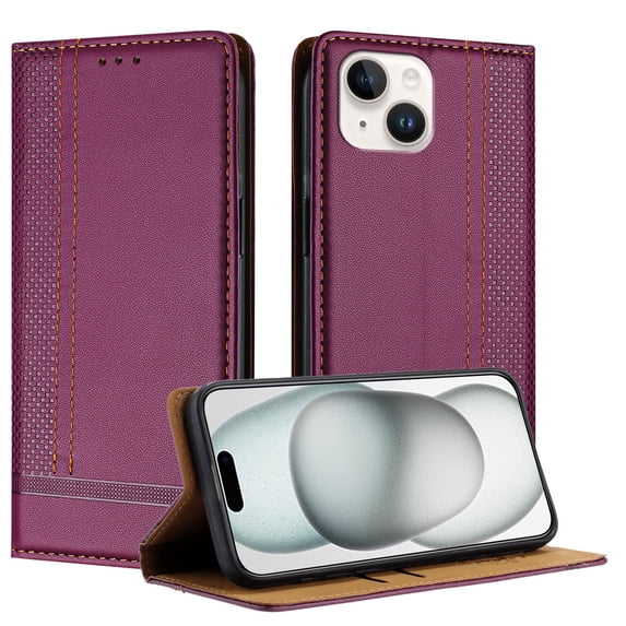 For iPhone 12 Mini Case, Premium Handcrafted PU Leather Wallet Case, Folio Design Support with 2 Card Slots, Magnetic Closure Kickstand RFID Credit Holder for iPhone 12 Mini 5.4 inches,Purple