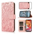 thumbnail image 1 of For iPhone 12 Mini Case, Premium Leather Magnetic Closure Flip Wallet Case with Card Holder Cash Slot Stand Function Embossed Flower Pattern Slim Shockproof Lanyard/Strap Cover,Rosegold, 1 of 6