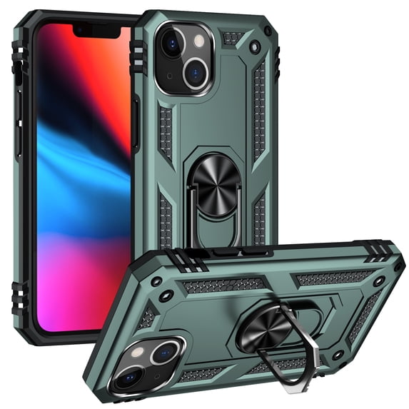 iPhone 12 Mini Case, Ring Holder Kickstand Full Body Shockproof Magnetic Car Mount Hybrid Rugged Protective Phone Cover, Dark Green