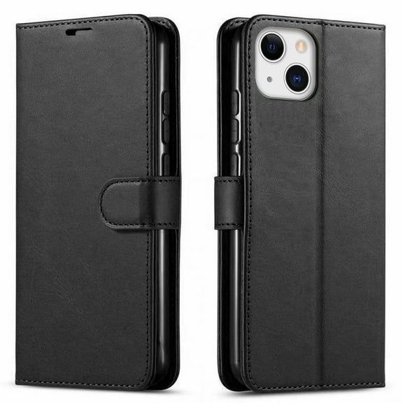 iPhone 12 Mini Case,  Starshop Premium Leather Wallet Pocket Credit Card Slots-Black