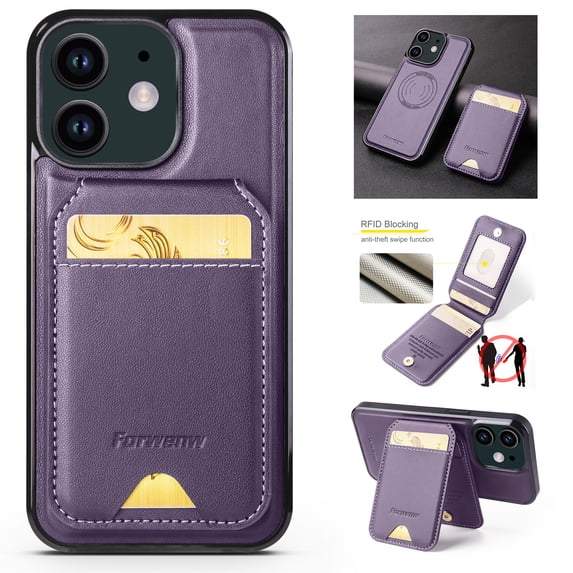 for iPhone 12 Mini Case Wallet with Card Holder for Women Men Compatible with Magsafe Wallet Detachable Magnetic 2 in 1 Stand Credit Card Slots PU Leather Shockproof Phone case-Off, Purple