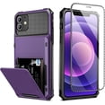 thumbnail image 1 of for iPhone 12 Mini Case Wallet Cover with Screen Protector 4-Card Credit Card Holder ID Slot Scratch Resistant Protective Hard Shell Rugged TPU Bumper Armor Case for iPhone 12 Mini GreyPurple, 1 of 14