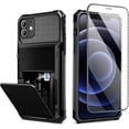 thumbnail image 1 of for iPhone 12 Mini Case Wallet Cover with Screen Protector 4-Card Credit Card Holder ID Slot Scratch Resistant Protective Hard Shell Rugged TPU Bumper  Case for iPhone 12 Mini Black, 1 of 7