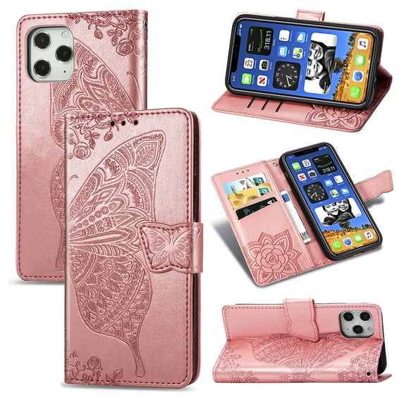 iPhone 12 Mini Case, iPhone 12 Mini Wallet Folio Case Magnetic Closure RFID Blocking Card Slots Kickstand Shockproof Absorption Double Protection Case for Apple iPhone 12 Mini, Rosegold