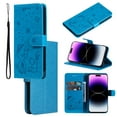 thumbnail image 1 of For iPhone 12 Mini Luxury Wallet Case,Embossed Flower Cat[Hand Strap] Handmade Flip Folio Magnetic Closure Cover with [Kickstand Function] Credit Card Holder For iPhone 12 Mini, Blue, 1 of 8