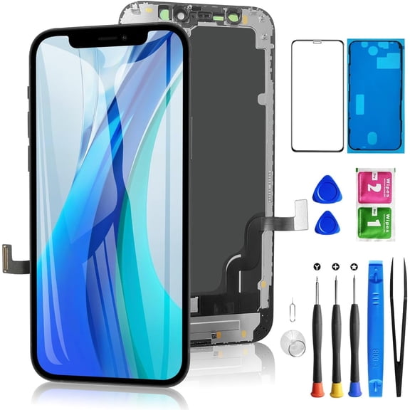 for iPhone 12 Mini Screen Replacement 5.4 Inch, 3D Touch LCD Digitizer Screen for A2398, A2399, A2400 with Repair Tools Kit+Magnetic Screw Mat+Screen Protector+Waterproof Seal, Black