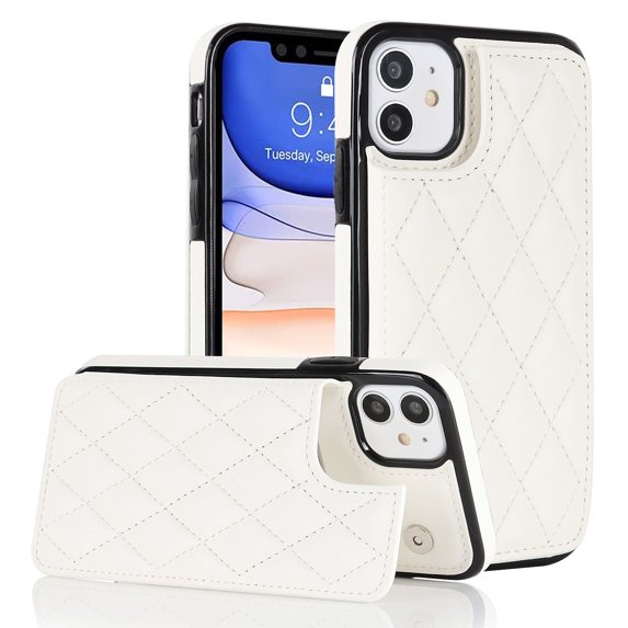 for iPhone 12 Mini Wallet Case with Card Holder RFID Blocking, Kickstand Card Slots Case, Dimaond Patterned Elegent PU Leather,Double Back Flip Magnetic Clasp and Durable Shockproof Cover,White