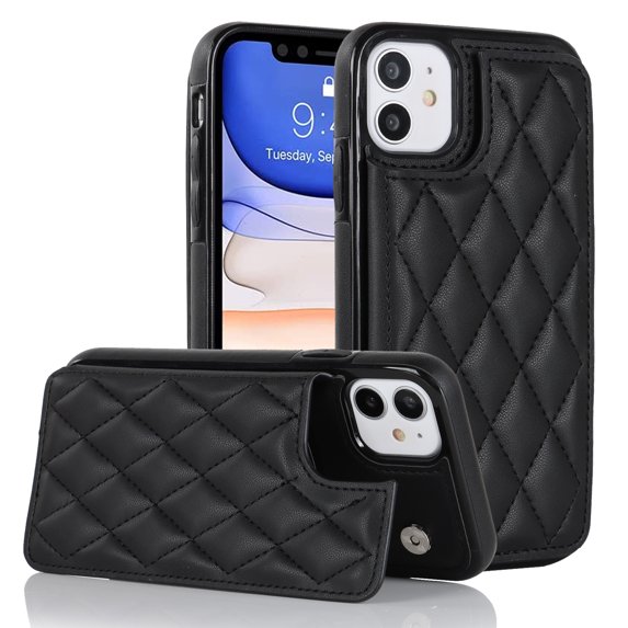 for iPhone 12 Mini Wallet Case with Card Holder RFID Blocking, Kickstand Card Slots Case, Dimaond Patterned Elegent PU Leather,Double Back Flip Magnetic Clasp and Durable Shockproof Cover,Black