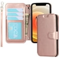 thumbnail image 1 of for iPhone 12 Mini Wallet Case with Card Holder Slots,Kickstand Phone Cover Premium Leather Magnetic Closure Slim Flip Shockproof Wrist Strap Case for iPhone 12 Mini 5.4",Rosegold, 1 of 14