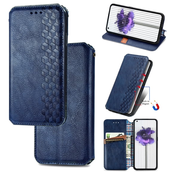 for iPhone 12 Mini Wallet Case, Men's Retro Premium Business PU Leather Classic Magnetic Closure Flip Case with Card Holder [RFID Blocking] Folio Kickstand Shockproof Phone Cover,Blue