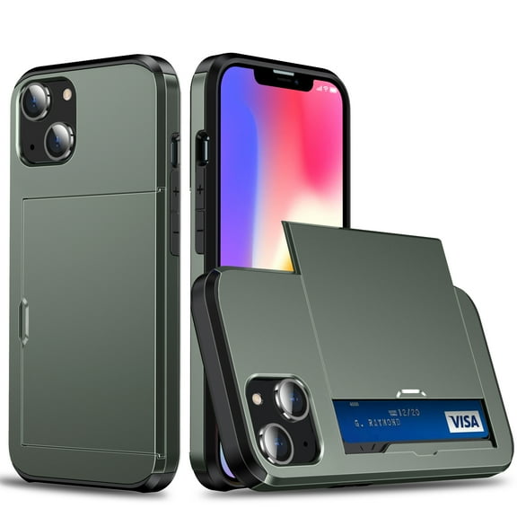 for iPhone 12 Mini Wallet Case with Sliding Door Hidden Pocket Credit Card Holder Dual Layer Heavy Duty Shockproof Hard PC Hybrid TPU Phone Flip Protective Cover for iPhone 12 Mini, Army Green