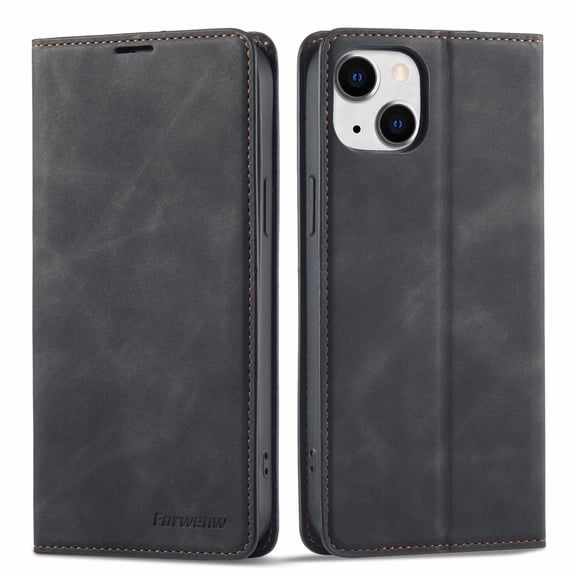 iPhone 12 Mini Wallet Case iPhone 12 Mini Luxury PU Leather Case, Book Folding Flip Retro Case with Kickstand, [RFID Blocking] Credit Card Slot Magnetic Closure Protective Cover, Black