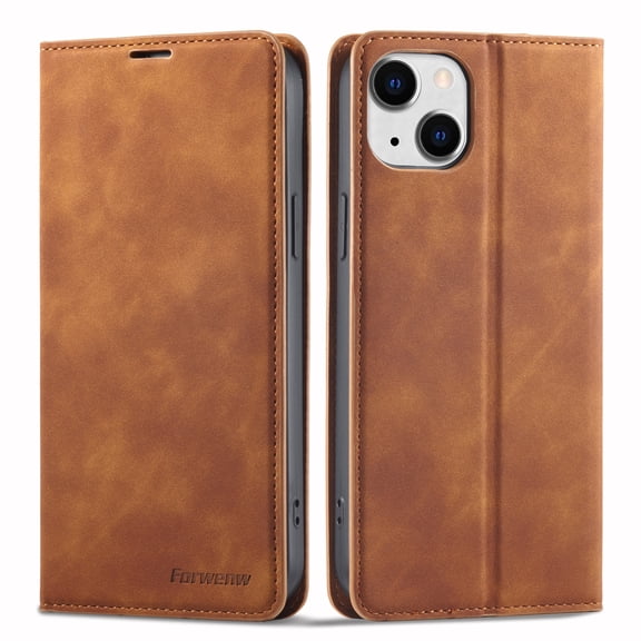 iPhone 12 Mini Wallet Case iPhone 12 Mini Luxury PU Leather Case, Book Folding Flip Retro Case with Kickstand, [RFID Blocking] Credit Card Slot Magnetic Closure Protective Cover, Brown