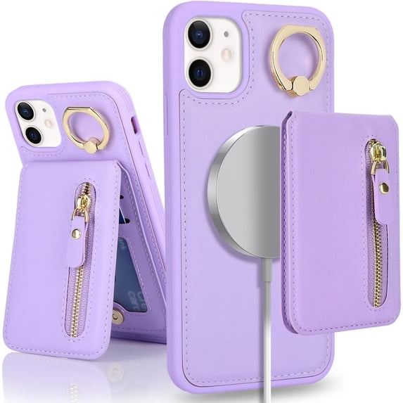 iPhone 12 Mini case with Card Holder, iPhone 12 Mini Phone Case Wallet for Women magsafe Compatible Wallet Detachable 2-in-1 for Men-Purple