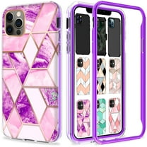 iPhone 12 PRO Max 6.7" 2020 A2342 A2410 A2412 A2411 Shockproof Dual Layer 3D Printed Cover with Rose Gold Grid TPU Back Case - Purple Marble