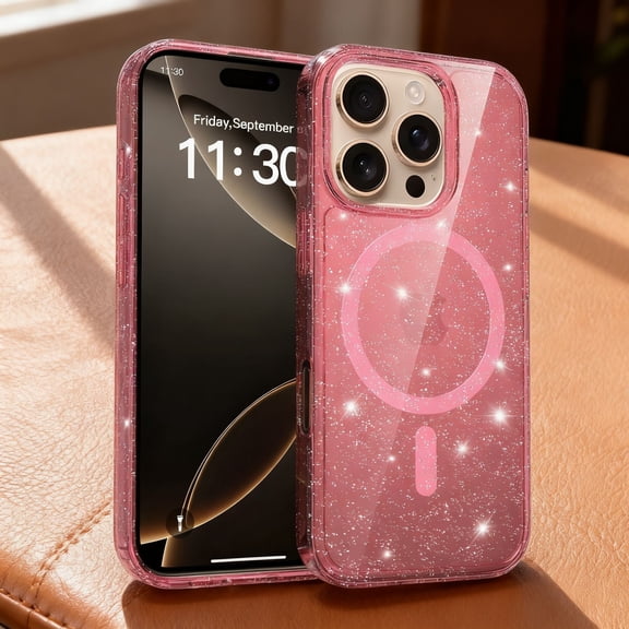 For iPhone 12 Phone Case,Compatible With Wireless Charging,Cute Luxury Bling Glitter Back,Ultra Slim Shokcproof Translucent Glitter Lightweight Non-slip,Thin Fit Durable Phone Case,Pink