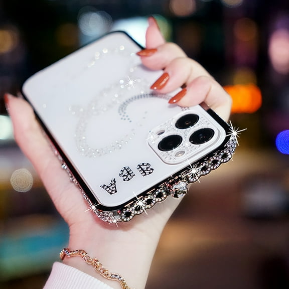 For iPhone 12 Phone Case Glitter Diamond Frame Bling Solid Colored iPhone Case Shiny Phone Case Bumper Acrylic Back Case Cover for Women or girls,Black