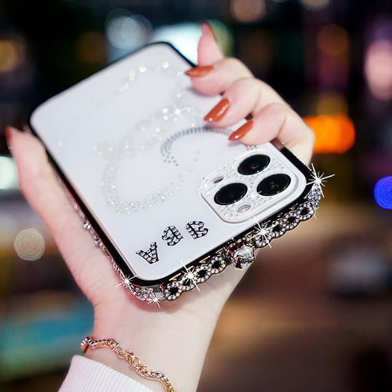 For iPhone 12 Phone Case Glitter Diamond Frame Bling Solid Colored iPhone Case Shiny Phone Case Bumper Acrylic Back Case Cover for Women or girls,Black