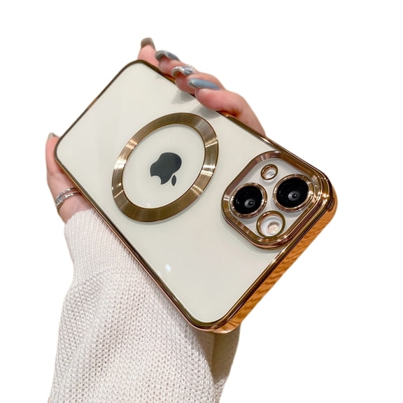for iPhone 12 Phone Case Magnetic Clear Cover for Women Men,Slim Plating Bumper TPU Soft Protective Transparent Back for iPhone 12 Compatible with MagSafe Phone Case,Gold
