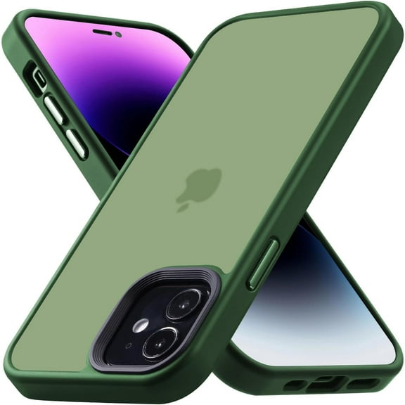 for iPhone 12 Phone Case, Shockproof for iPhone 12 Pro Case,  Grade Drop Protection, Protective Hard Back Slim Translucent Case for iPhone 12 6.1'', Frosted Green