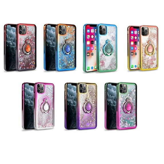 iPhone 12 Phone Case, iPhone 12 Pro Phone Case, Slim Kickstand Liquid Glitter Dual Colors Stylish for iPhone 12/12 Pro Phone Case Gold/Purple