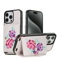 thumbnail image 1 of for iPhone 12 Pro / 12 6.1", Card Slots Back Case, 1 Shoulder Strap and 1 Lanyard, Floral Pattern PU Leather RFID Blocking Make-up Mirror Kickstand Magnetic Clasp Phone Cover for Women Girls, Gray, 1 of 11