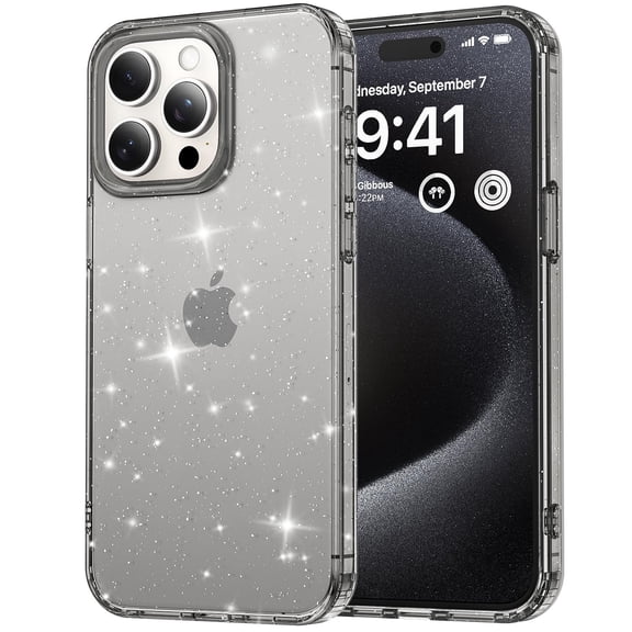 for iPhone 12 Pro / 12 6.1" Case Bling Sparkle Clear Military Grade Drop Protection Anti Yellowing Glitter Cell Phone Cover - Rugged Shockproof Protective Transparent Cases for Women Girls,Black