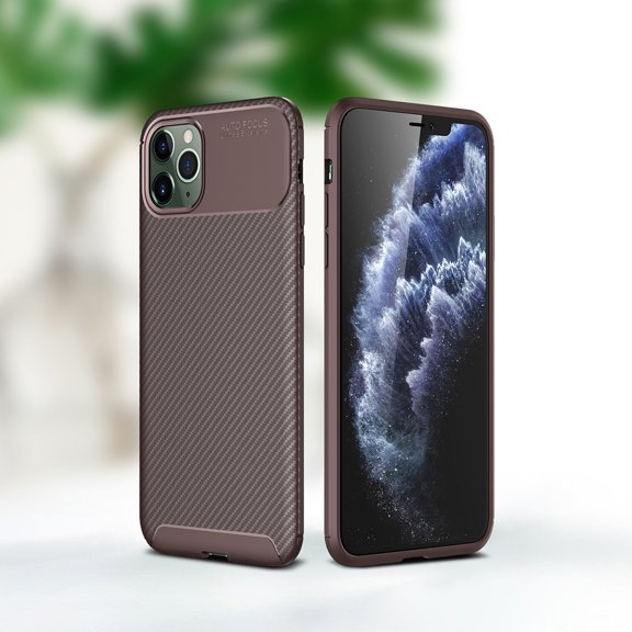 for iPhone 12 Pro / 12 6.1" Case Carbon Fiber Patterned, Military-Grade Drop Protection Cover, Slim Shockproof TPU Rubber for iPhone 12 Pro / 12 6.1" Anti-Scratch,Supports Wireless Charging,Coffee