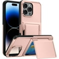thumbnail image 1 of For iPhone 12 Pro / 12 6.1" Case with Card Holder & Kickstand,Military Grade Protection,Shockproof Rugged Silicone Raised Edge Protective Stand Wallet Phone Case For iPhone 12 Pro / 12 6.1",Rosegold, 1 of 11