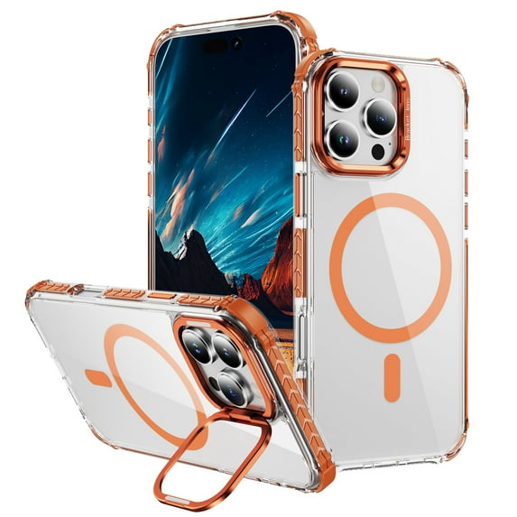 for iPhone 12 Pro / 12 6.1" Case Compatible with MagSafe, Military Grade Shockproof Heavy Duty Protective Adjustable Kickstand Ultra Clear Magnetic Phone Case for iPhone 12 Pro / 12 6.1", Orange