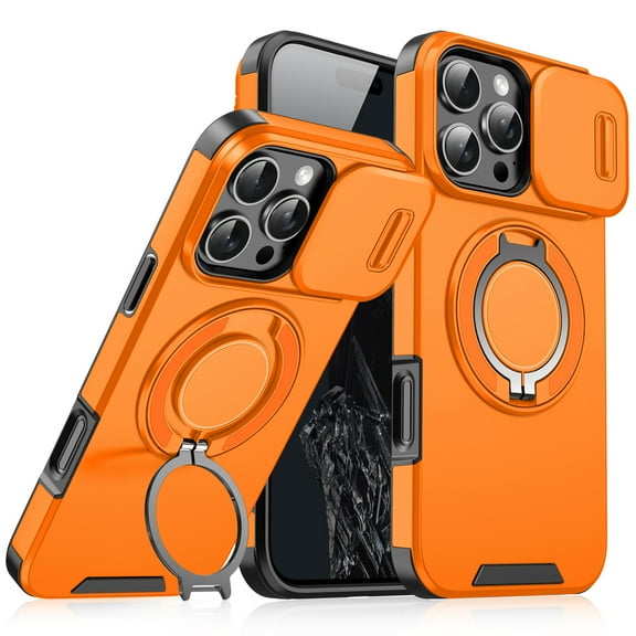 for iPhone 12 Pro / 12 6.1" Case Magnetic Built in Stand & Ring Holder[Compatible with MagSafe], Military Grade Shockproof Rugged Protective Wireless Charging Case for iPhone 12 Pro / 12 6.1",Orange