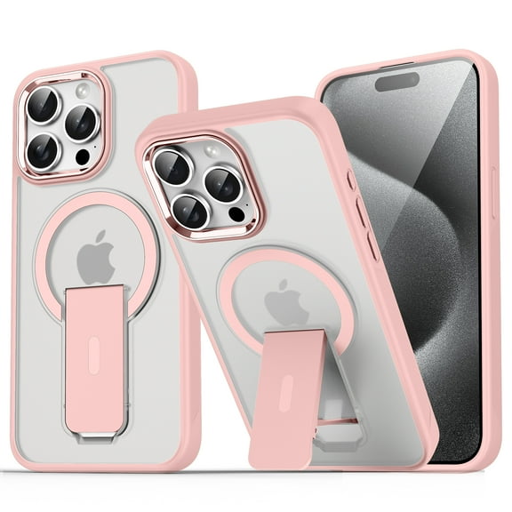 For iPhone 12 Pro / 12 6.1" Case Magnetic Stand [Compatible with MagSafe][Military Drop Protection] Shockproof Invisible Kickstand Matte For iPhone 12 Pro / 12 6.1" Phone Case Men Women,Pink