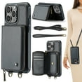 thumbnail image 1 of for iPhone 12 Pro / 12 6.1" Case Wallet, Crossbody Zipper Purse Handbag with RFID Blocking Card Slots Kickstand, Detachable Shoulder Lanyard Flip Style PU Leather Shockproof Case,Black, 1 of 9