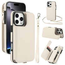 for iPhone 12 Pro / 12 6.1" Crossbody Wallet Phone Case with Card Holder&Zipper, Back Flip Folio PU Leather Kickstand Card Slots Case for Women Girls, Double Magnetic Clasp Shockproof Cover,White