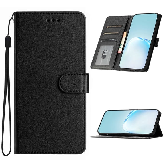 For iPhone 12 Pro / 12 6.1" Flip Phone Case,Anti-Scratch Silk Fabric Pattern PU Leather Flip Cover,Flip Foldable Kickstabd,With Card Slots,Shockproof Anti-fall Non-Slip Wallet Phone Case,Black