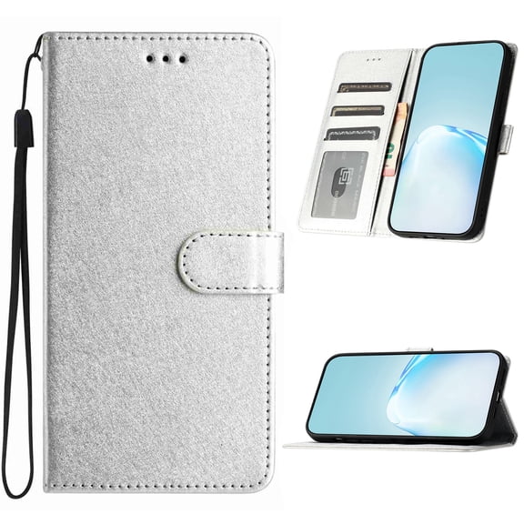 For iPhone 12 Pro / 12 6.1" Flip Phone Case,Anti-Scratch Silk Fabric Pattern PU Leather Flip Cover,Flip Foldable Kickstabd,With Card Slots,Shockproof Anti-fall Non-Slip Wallet Phone Case,Silver