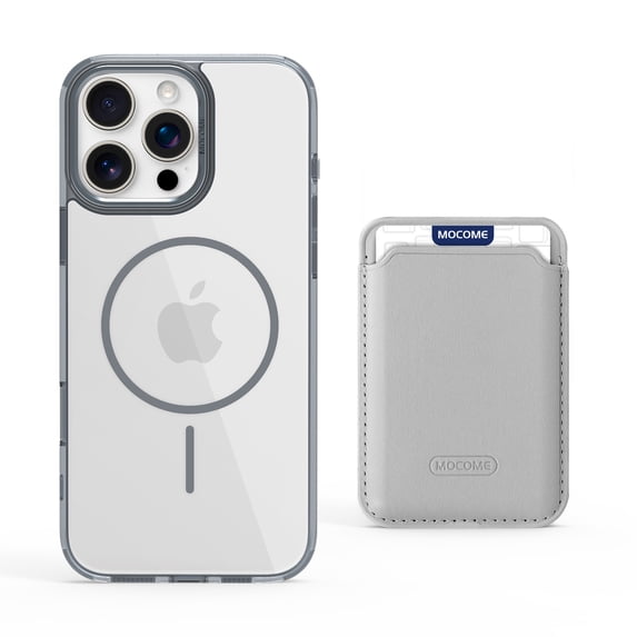 For iPhone 12 Pro / 12 6.1" Magnetic Clear Wallet Phone Case,Magnetic Detachable Card Holder,Compatible with Mag-Safe,Military-Grade Protection,Shockproof Transparent Thin Fit Phone Case,Gray