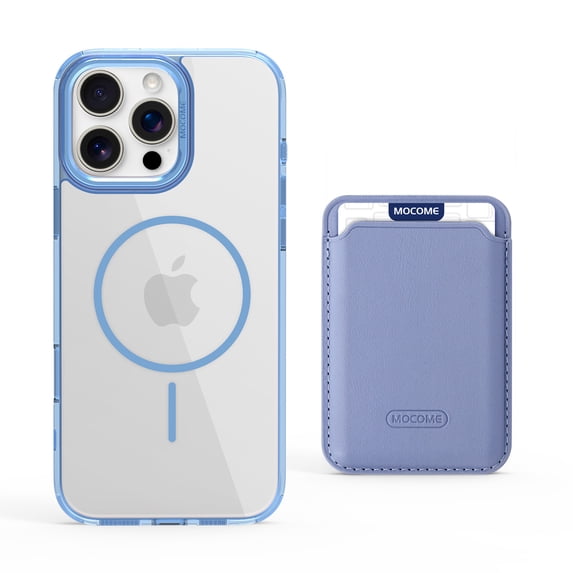 For iPhone 12 Pro / 12 6.1" Magnetic Clear Wallet Phone Case,Magnetic Detachable Card Holder,Compatible with Mag-Safe,Military-Grade Protection,Shockproof Transparent Thin Fit Phone Case,Blue