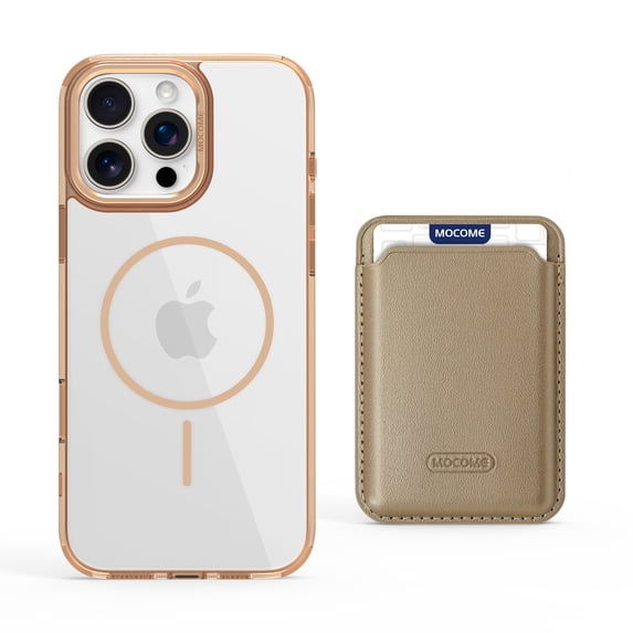 For iPhone 12 Pro / 12 6.1" Magnetic Clear Wallet Phone Case,Magnetic Detachable Card Holder,Compatible with Mag-Safe,Military-Grade Protection,Shockproof Transparent Thin Fit Phone Case,Desertgold