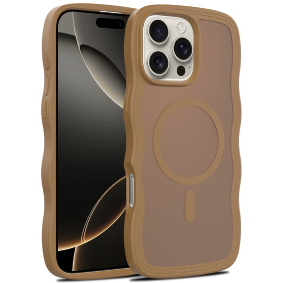 For iPhone 12 Pro / 12 6.1" Magnetic Phone Case,Compatible with Mag-safe,Wavy Frame Cute Design for Girls Women,Translucent Matte Hard Back Shockproof Protective Lightweight Phone Case,Brown