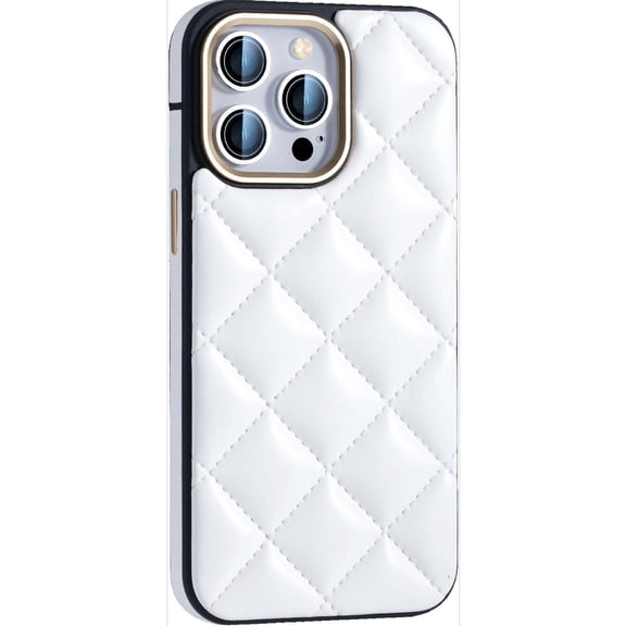 For iPhone 12 Pro / 12 6.1" Phone Case,Glossy Diamond-shaped PU Leather Back+TPU Bumper Hybrid Protective,Ultra Slim Shockproof Anti-Scratch Lightweight Durable Rugged Thin Fit Phone Case,White