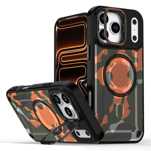 for iPhone 12 Pro / 12 6.1" Protective Rugged Case with Adjustable Camera Magnetic Kickstand, Luxury Shockproof Hybrid TPU + PC Ultra Slim Portable Phone Case Cover, Compatible with MagSafe, A