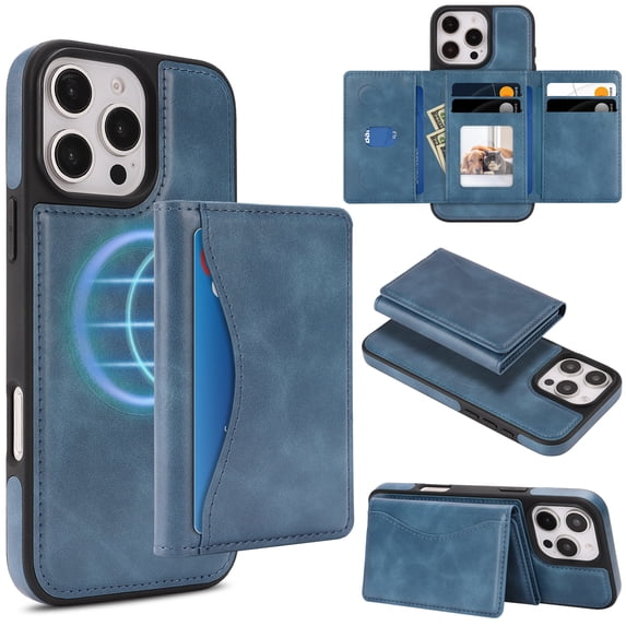 for iPhone 12 Pro / 12 6.1" Wallet Case, Magnetic Phone Cover with Detachable Card Holder, RFID Blocking 2-in-1 Purse Shockproof PU Leather Case with Flip Kickstand for iPhone 12 Pro / 12 6.1", Blue