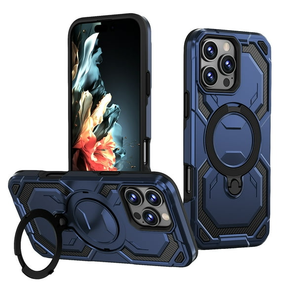 for iPhone 12 Pro / 12 Case, Ultra Slim Hybrid TPU+PC Protective Cover with 360° Rotating Magnetic Ring Kickstand, Wireless Charging Compatible, Shockproof Lightweight Phone Case Cover, Blue