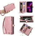 thumbnail image 1 of for iPhone 12 Pro/12 Wallet Case, Durable PU Leather 2-in-1 Detachable Magnetic Flip Phone Case for iPhone 12 Pro/12 Case Wallet with Card Holder Slots Zipper Pouch for Women Men, Pink, 1 of 6
