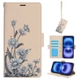 thumbnail image 1 of for iPhone 12 Pro / 12 Wallet Case, Luxury Flower Pattern RFID Blocking Wrist Strap Flip Folio Cover with Kickstand Feature for Women Girls, PU Leather Phone Case for iPhone 12 Pro / 12, Apricot, 1 of 6